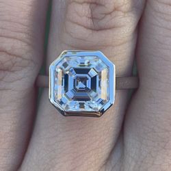 3 Carat Asscher Bezel Hidden Halo Moissanite Diamond Engagement Ring