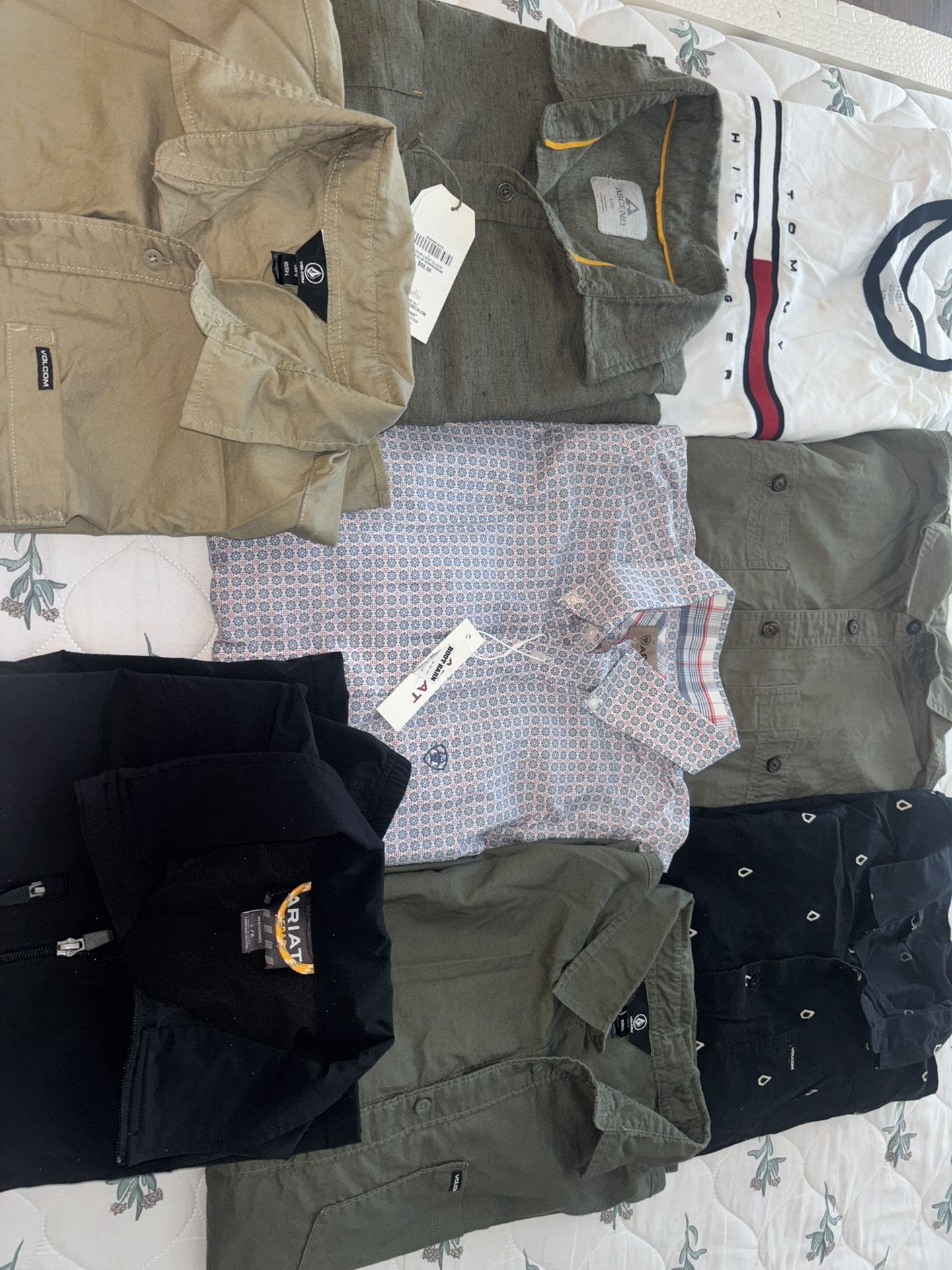 Huge 8pc New Mint Ariat Volcom TH ASCEND dress Shirts Men Size Large Dockers Long Sleeve Moving Sale