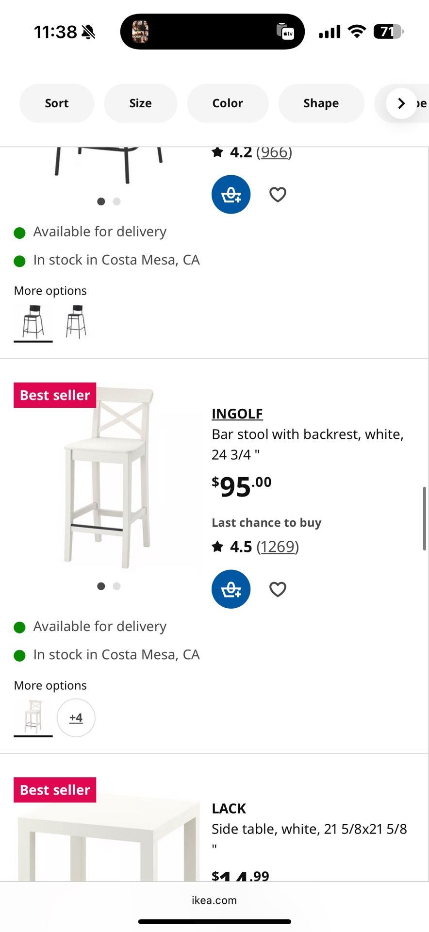 3 IKEA White Bar Stools with Backrest