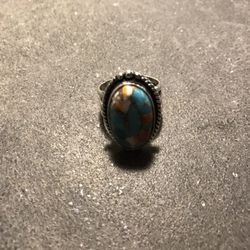 Fabulous Oyster Turquoise Ring Size 7, .925 Sterling Silver 