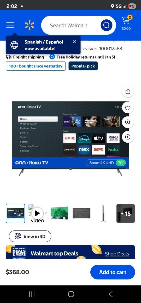 Brand New ONN Roku Smart TV 70Inch Also Has A Mounted Stand 