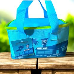 Trader Joes Mini Insulated Lunch Bag/Foldable Cooler: Ocean Blue (1 count, New)