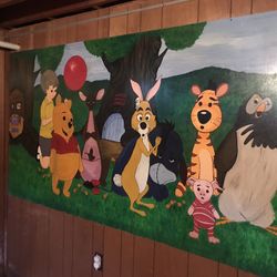 Winnie The Pooh Original Artwork On 4’x 8’ Wood Also Throwing in A Bunch Of Craft Materials 