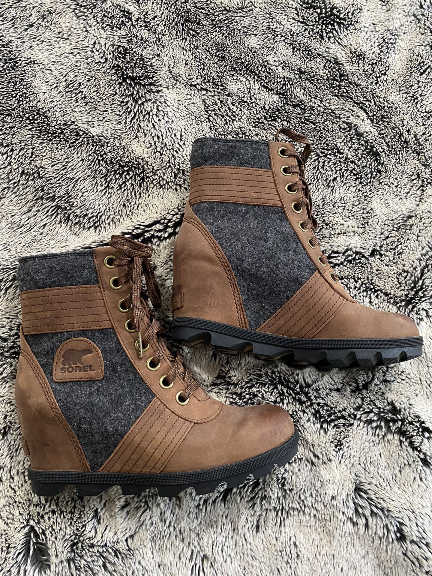SOREL Lexie Wedge Boots Women's Sz 8.5 Waterproof Brown Leather Brand New
