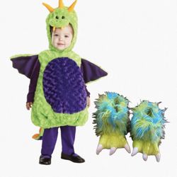  Halloween Green Dragon Costume with Shoes, Size 18-24 Months