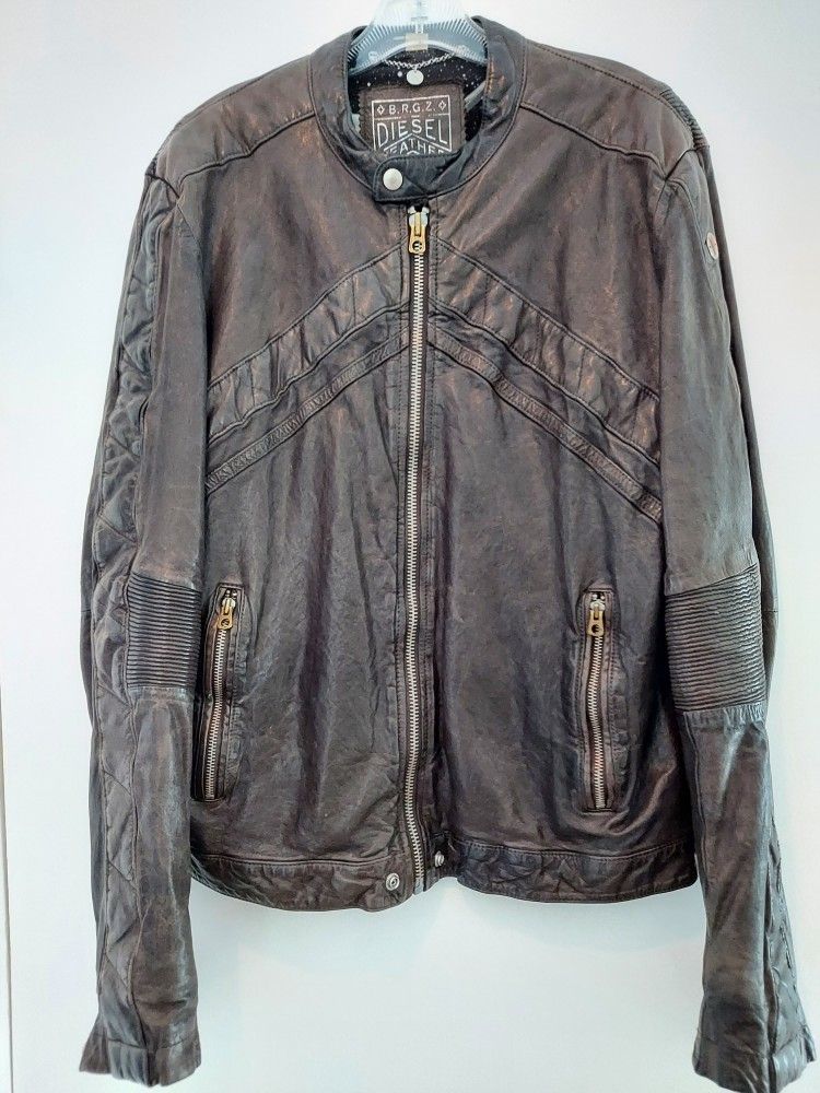 Diesel Black Leather Jacket - Size Medium