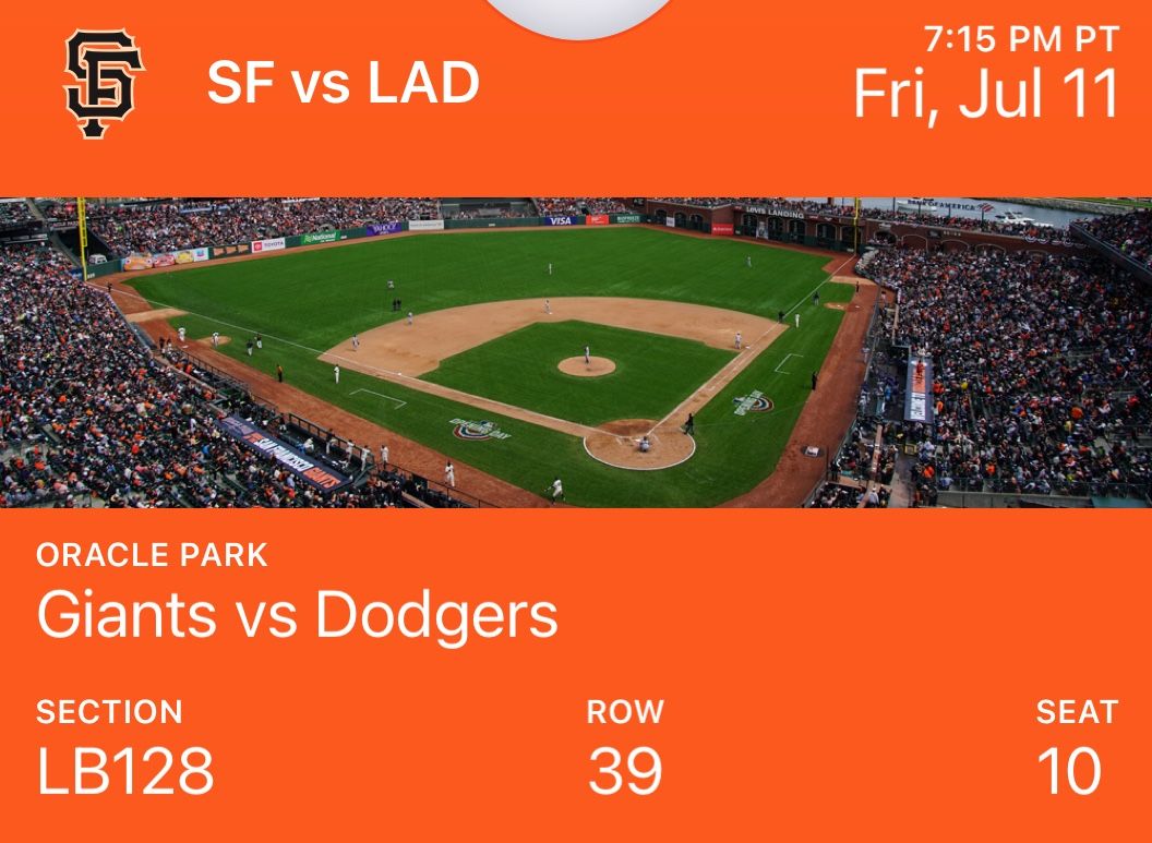 Giants Vs Dodgers 2 Tickets $300