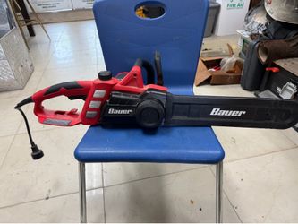 Bauer 16-inch electric chainsaw, model 20112E-B, which operates at 14.5 Amps