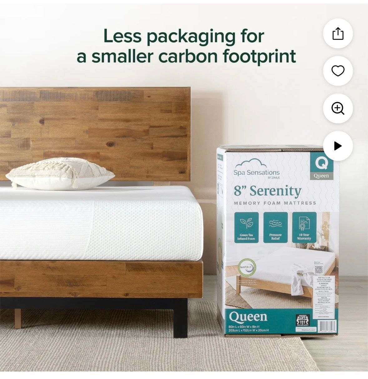 Queen Mattress, Zinus Spa Sensations Serenity 8" Memory Foam