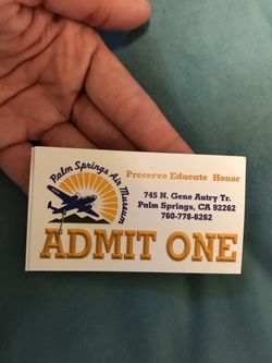 Two tickets to the air museum in Palm Springs