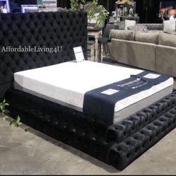 Queen Black Velvet Step Up Bed Frame Brand New In Box 