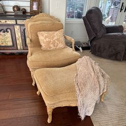 Vintage beige armchair and  ottoman