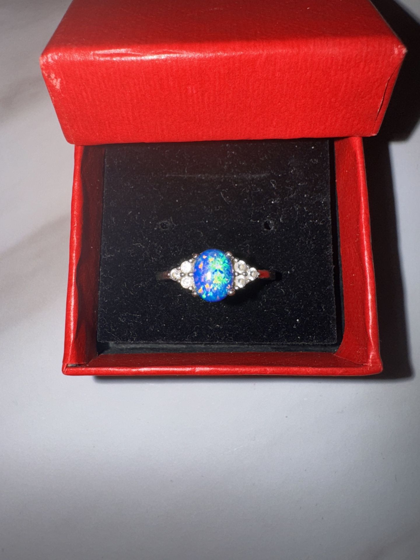 Elegant Size 8 Used Blue Opal Ring with Accent Stones