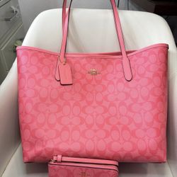 Coach City Tote and wristlet in Signature Canvas pink lemonade BUNDLE