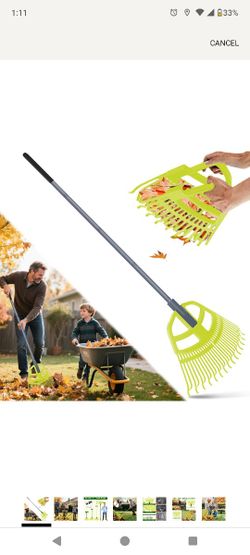 2 in 1 Garden Leaf Rake & Leaf Scoops, Adjustable Leaf Rake for Lawns with Grabber, Hand Rakes for Picking Up Leaves,Pine Needles, Gravel