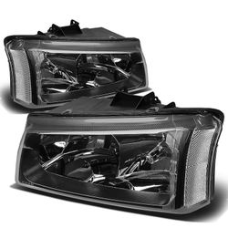 03-06 Chevy Silverado Top 2Pc Headlights Black Housing With Clear Corners, Luces Casara Negra