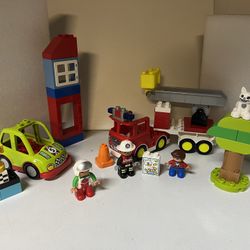 Lego Duplo Big Fire truck And Race Car With Figures Firefighter House