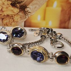 #2126, VINTAGE SILVER PLATED SIGNED, DEMI PARURE CRYSTAL SET.
