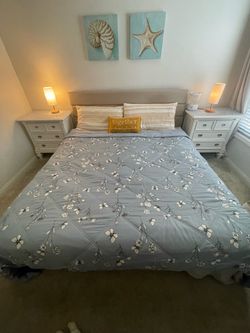 King-Size Upholstered Bed with Mattress