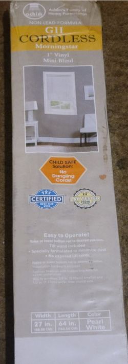 Gil Cordless 1in Vinyl Mini Blind Color Pearl 27in Width 64in Long