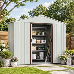 8ft x 4ft Outdoor Metal Storage Shed with metal foundation White(W54071038)