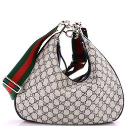 Gucci 
GG Supreme Monogram Textured Calfskin Web Large Attache Shoulder Bag Beige Blue