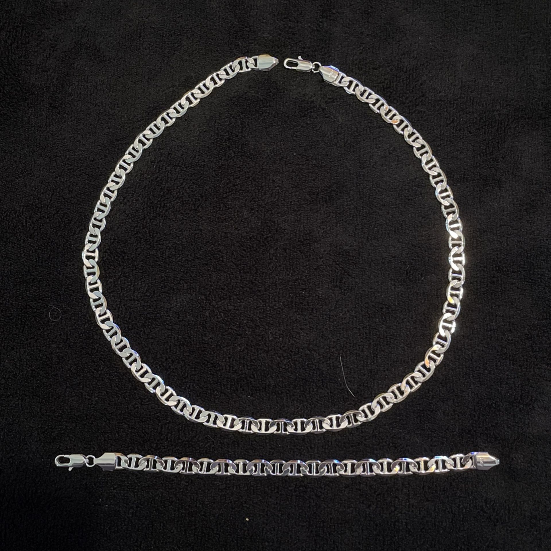 14 K White Gold Plated 23” Designer Necklace & Matching 8” Bracelet