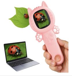 2-in-1 Microscope Camera for Kids, Mini Handheld Microscope Supporting Multiple Viewing Angles, Outdoor Educational Science Adventure Toys, Birthday G