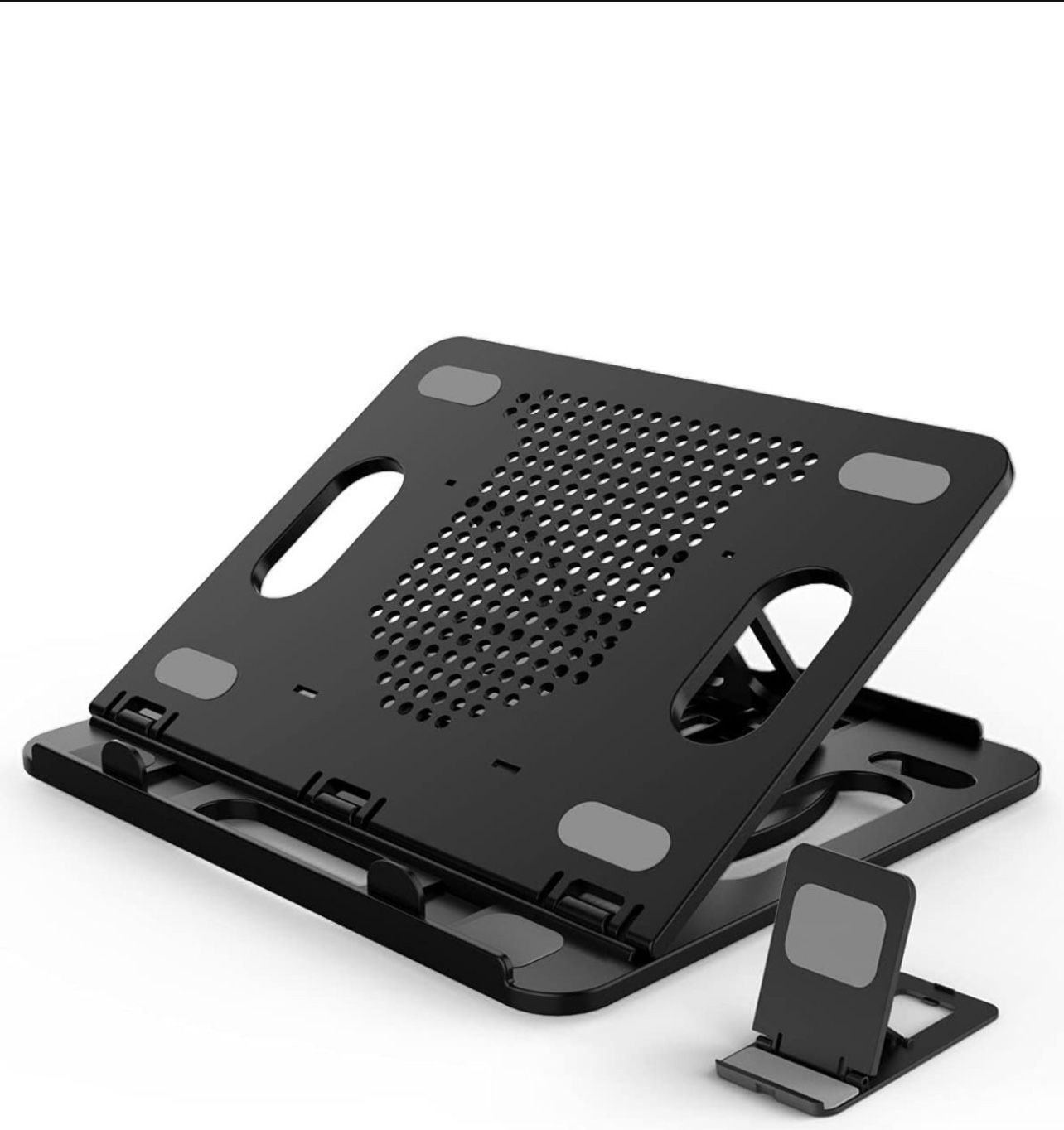 Laptop Stand Height Adjustable, Laptop Riser Foldable, Laptop Holder for Desk, Notebook Stand for Lap, Portable Laptop Stand with Phone Hol