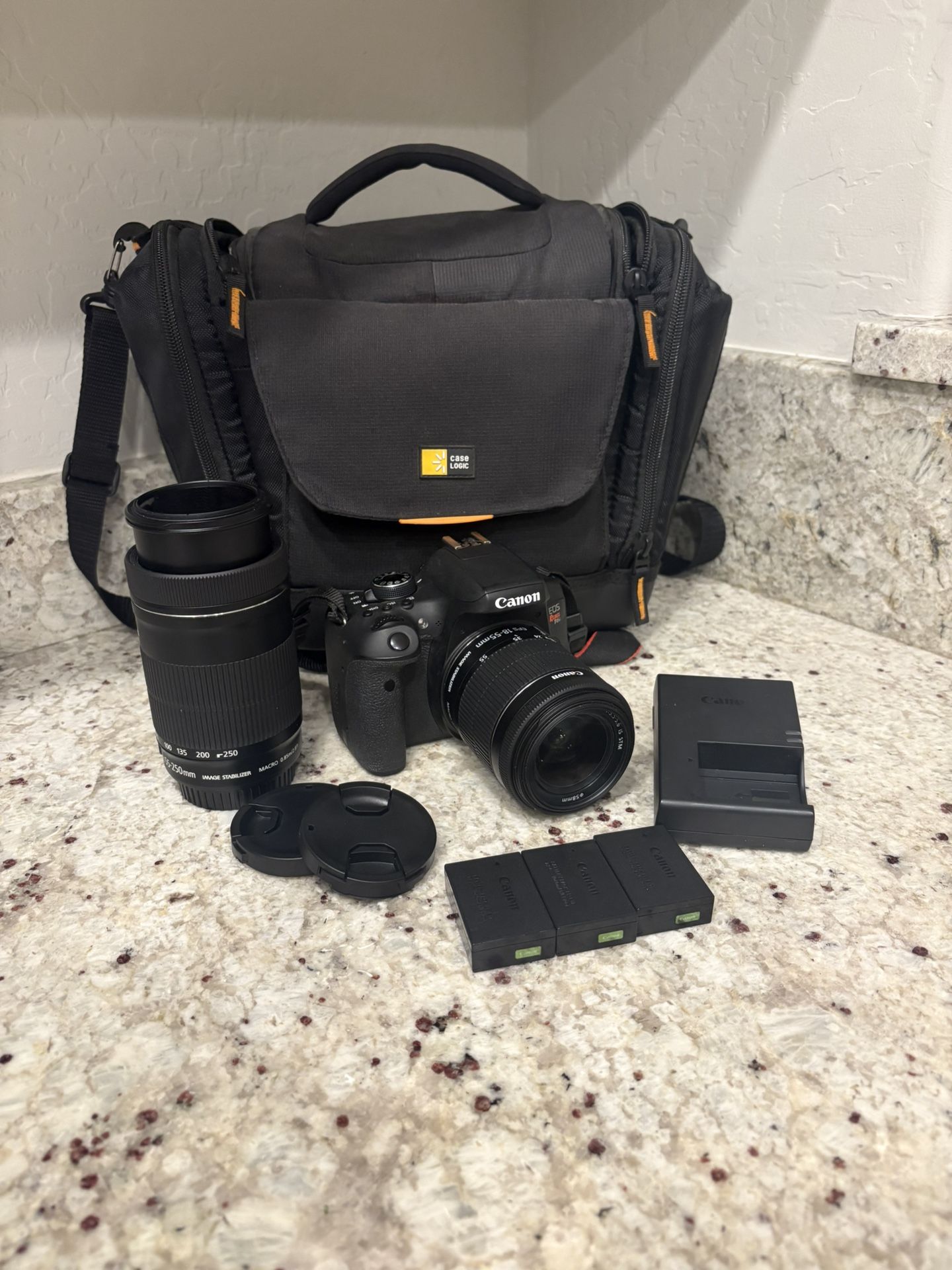 MINT Canon Eos Rebel T6i - 2 Lenses - 2 Filters - 3 Batteries - Charger -And Bag