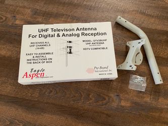 Brand new and still in its original packaging Dtv2Buhf Directv 2-Bay Uhf Antenna Eagle Aspen brand with a J Pipe 19" heavy duty and adjustable mount.