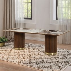 Modern Rectangular Dining Table With Marble Top - Free Delivery ✅ Double Pedestal Dining Table
