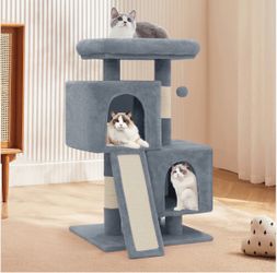 Cat Tree - 34'' Height - w/Ladder, Fabric Scratching Post