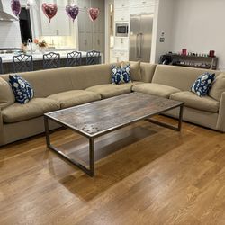 Large Custom Tan Chenille Sectional Couch