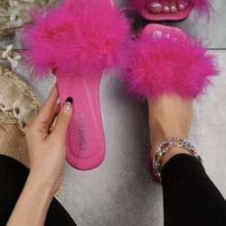 Hot Pink Fluffy Slippers