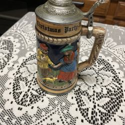 Vintage Beer Stein showing  couple Celebrating at Christmas in 1958