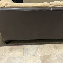 Half Of Microfiber And Brown Leather Sectional