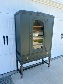 Vintage Olive Green Display Cabinet