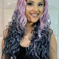 Synthetic Lace Front Wig-Pastel Purple And Blue Color-long Wavy Hair Wig-$60 Brand New-peluca Ondulada Nueva 
