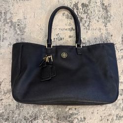 Tory Burch Large Black Leather‎ Tote Handbag Shoulder Bag Gold Hardware