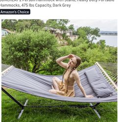 SUNCREAT 2 Person Hammock with Stand, Heavy Duty Portable Hammocks, 475 lbs Capacity, Dark Grey
