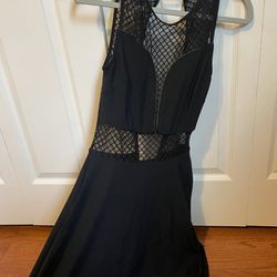 Bebe xs sleeveless unique transparent net cutout flare dress