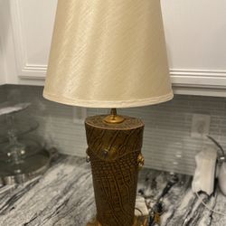 vintage antique leather lamp With Lion And Metal Figurine Details