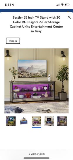 55 inch TV Stand with 20 Color RGB Lights 2-Tier Storage Cabinet
