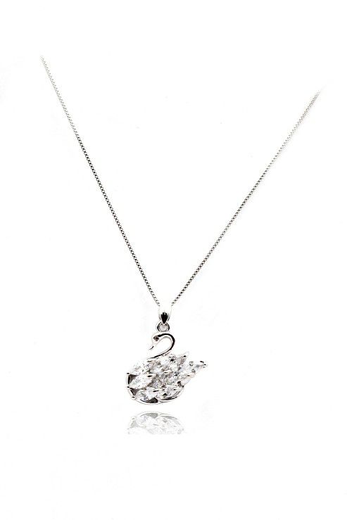 Sterling silver swan crystal pendant necklace