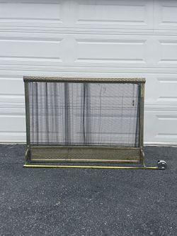 Around Wide 43” - Height 32”  vintage brass fireplace screen with mesh curtains
