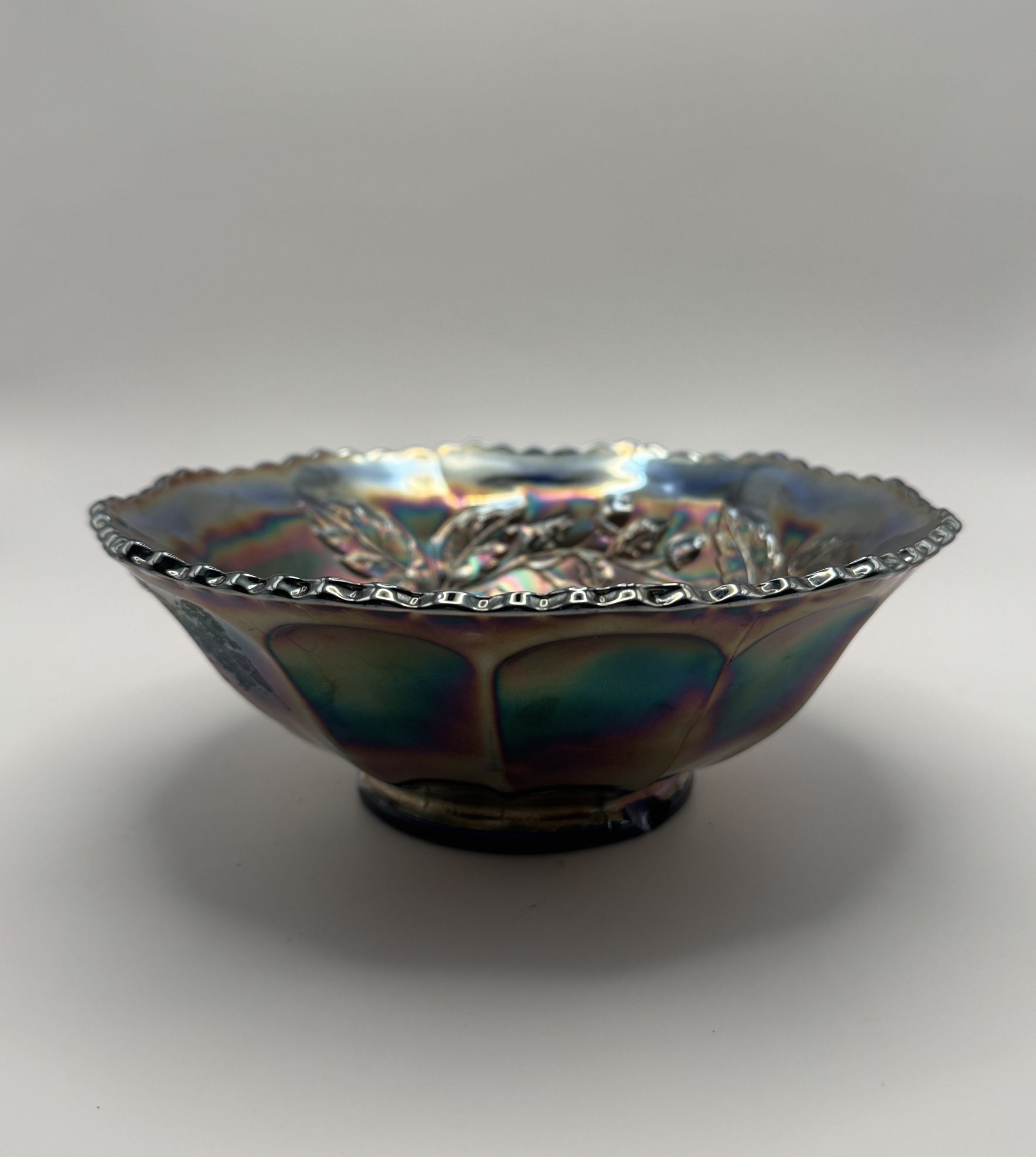 Vintage Fenton Blue Carnival Glass Decorative Bowl - 7.5”