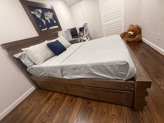 Solid Wood Bed Frame with Storage Drawers and mattress full size