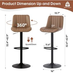 Modern Leather Bar Stools – Swivel & Height-Adjustable Bar Chairs with Footrest, Ergonomic Design 2 Pack
