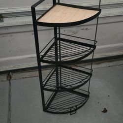 Metal Corner Shelf with Wooden Top